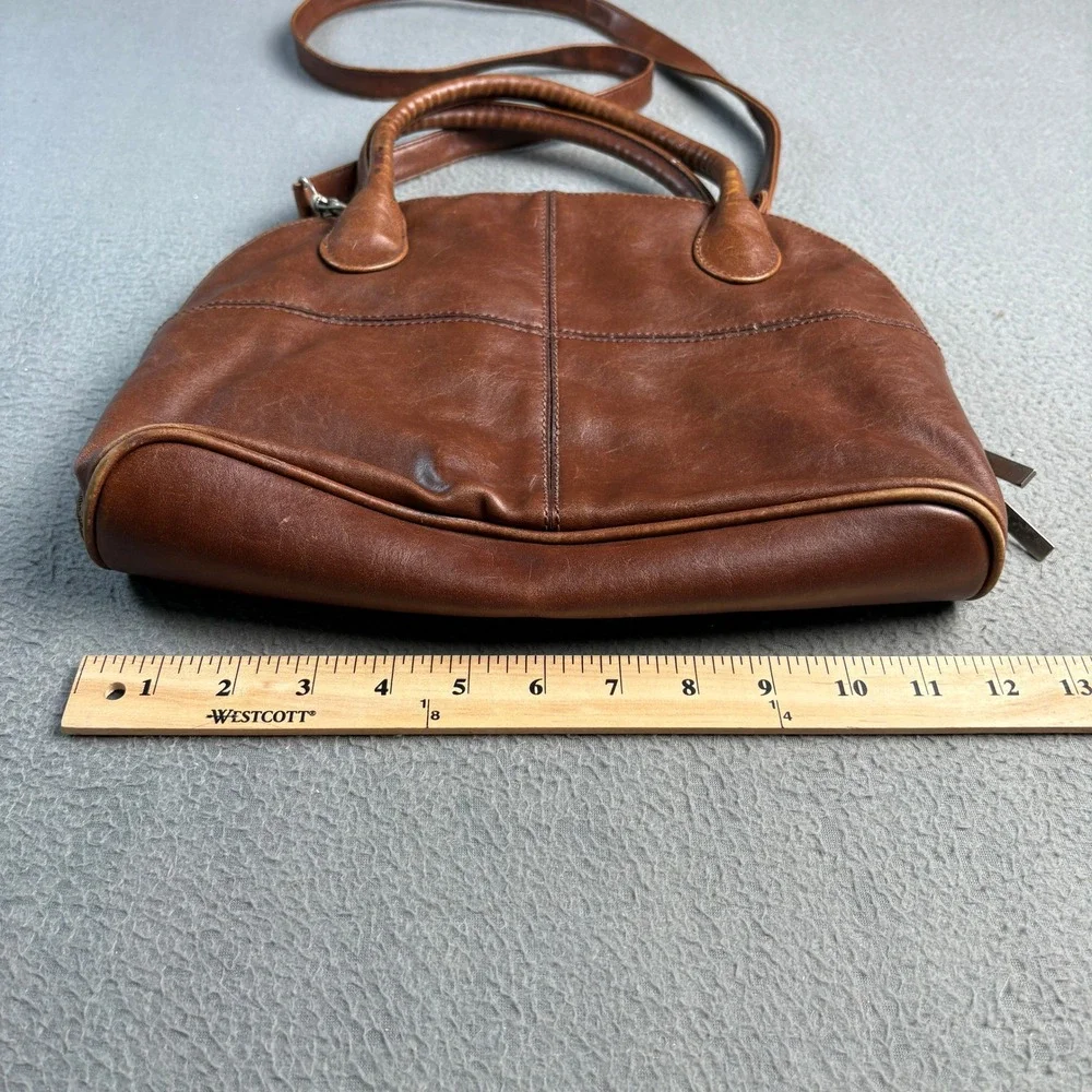 Cherokee Brown Faux Leather Dome Satchel Crossbody Bag with Double Zipper